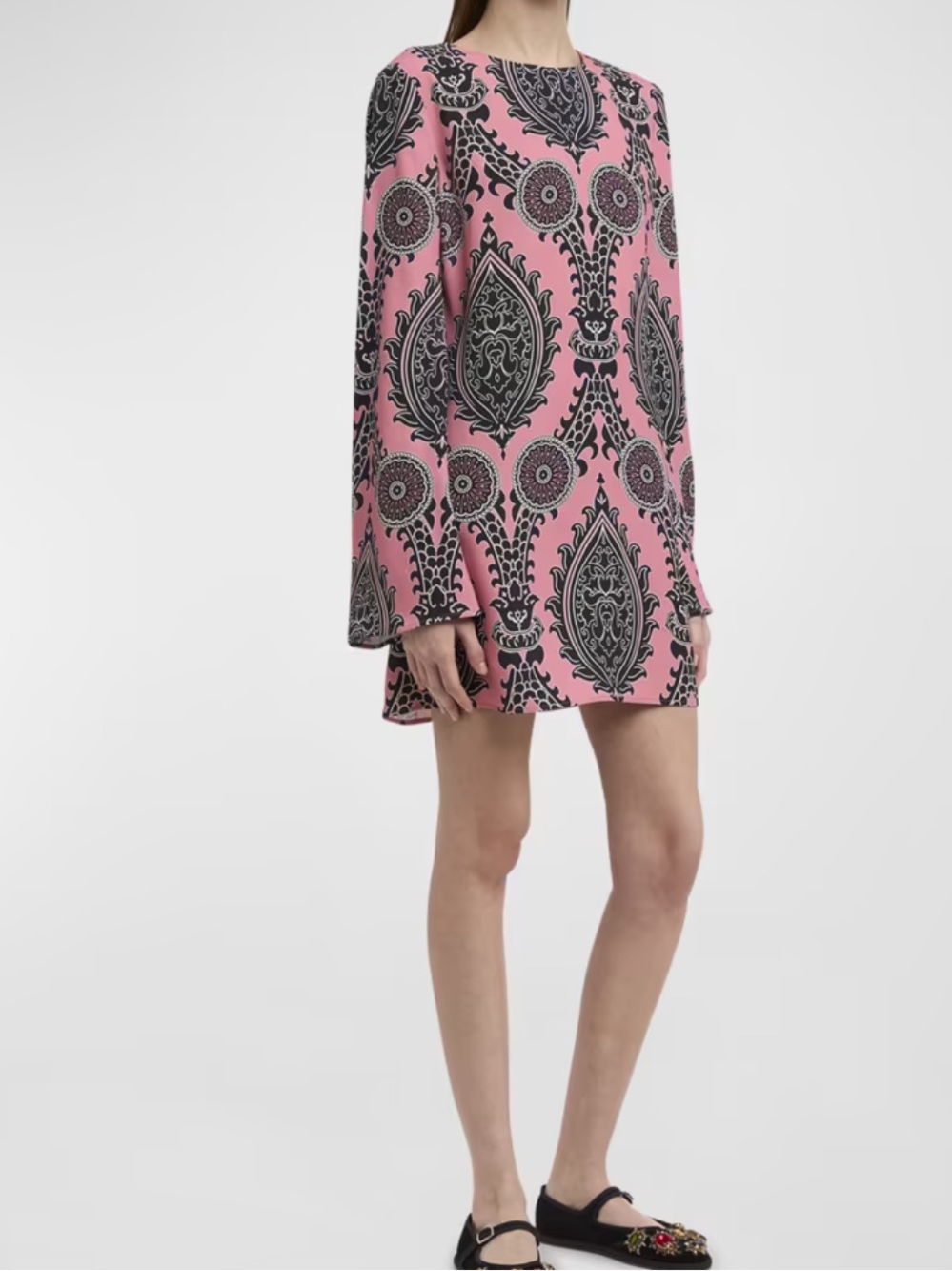LA DoubleJ Supremes Long Sleeve Swing Dress Pink and Black Paisley